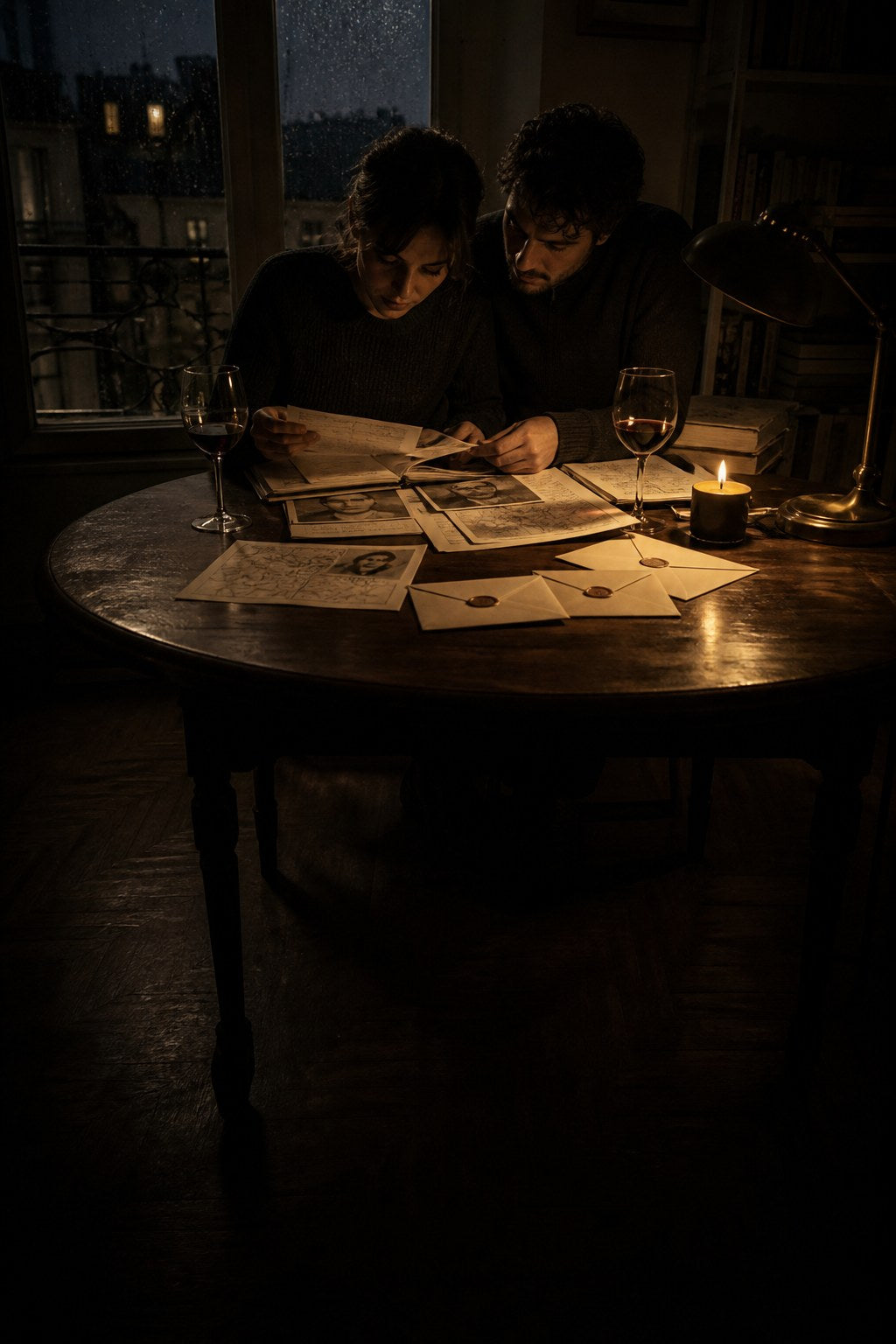 Two people at the same side of the table, working a case file